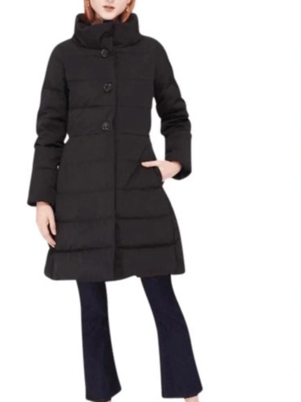 kate spade Black Quilted Puffer Coat with Back Bow and beaded buttons Medium  10